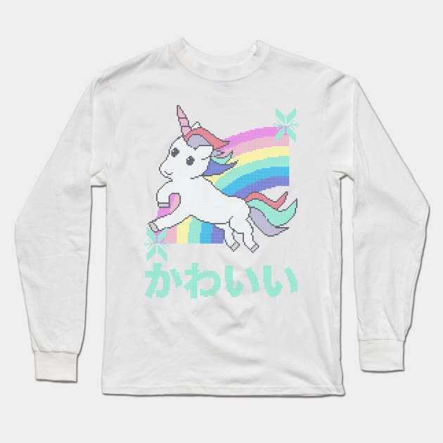 Cute Unicorn and Rainbow Ugly Christmas Sweater Kawaii Knitted Design Long Sleeve T-Shirt by YourGoods